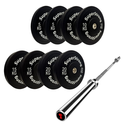 100kg Black Bumper Plate Set with 7FT Olympic Barbell