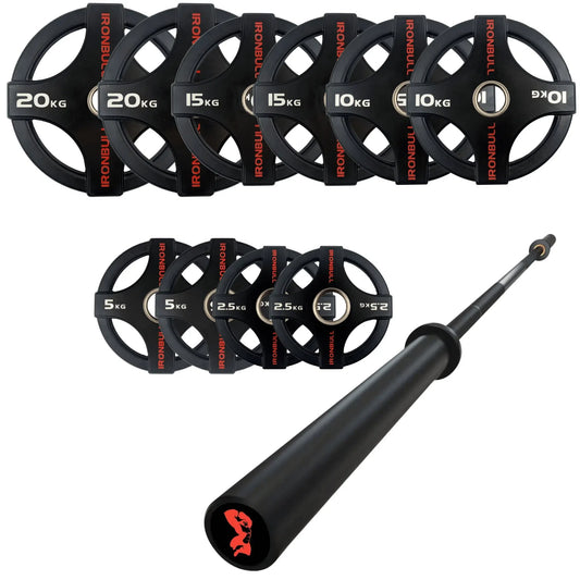 105kg Quad Grip Plate Set with 7FT Olympic Barbell