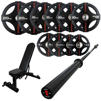 105kg Quad Grip Plate Set with 7FT Olympic Barbell