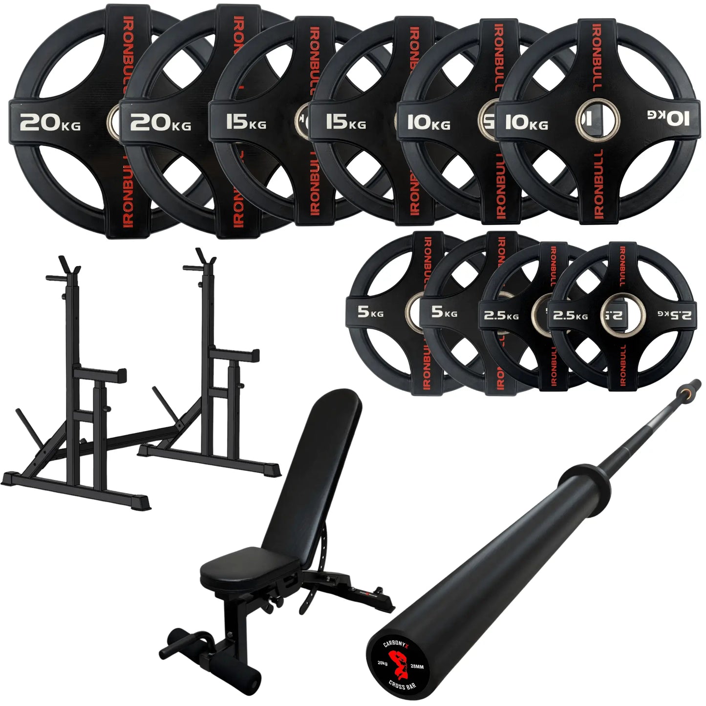 105kg Quad Grip Plate Set with 7FT Olympic Barbell