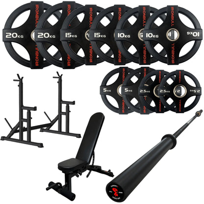 105kg Quad Grip Plate Set with 7FT Olympic Barbell
