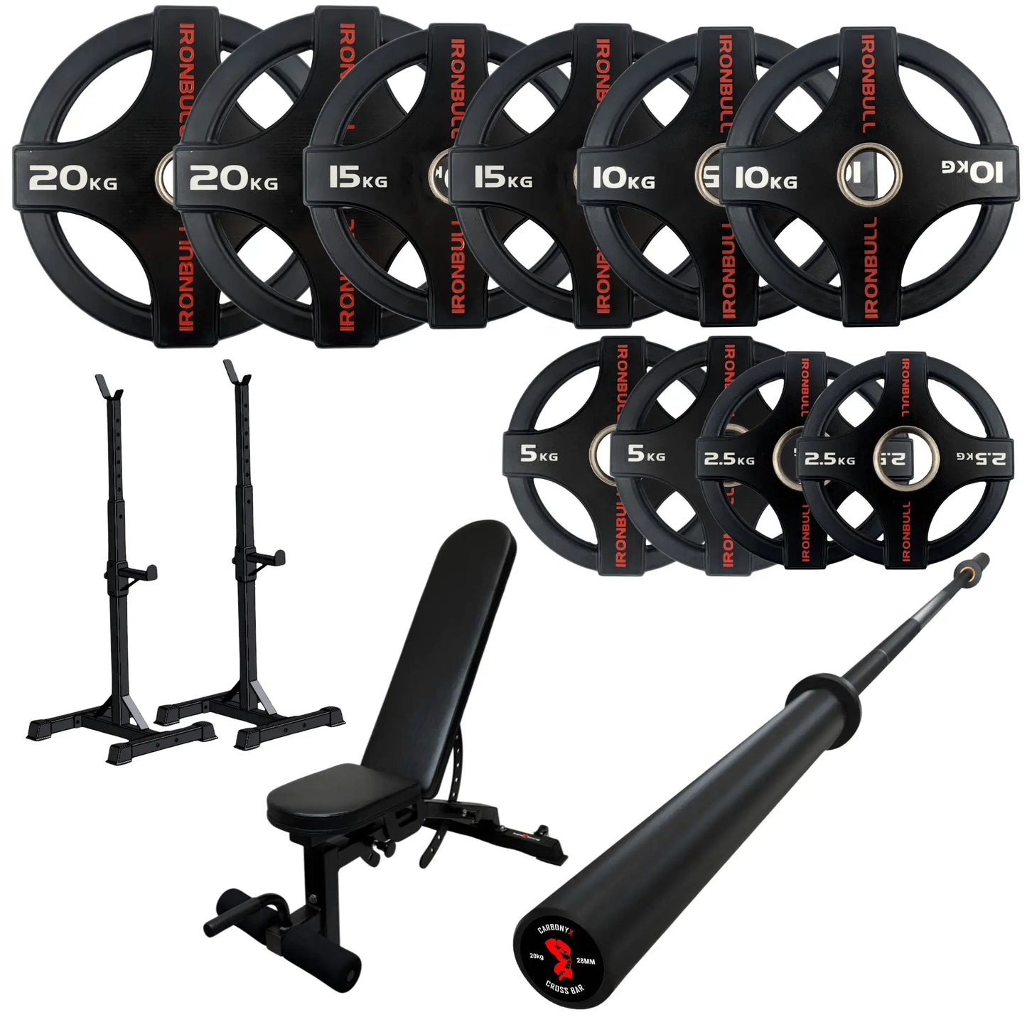 105kg Quad Grip Plate Set with 7FT Olympic Barbell