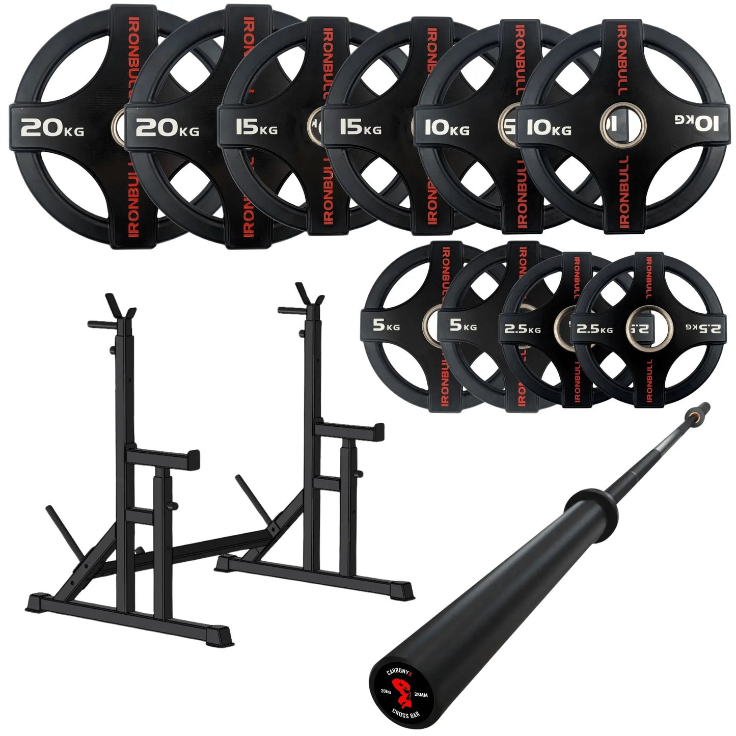 105kg Quad Grip Plate Set with 7FT Olympic Barbell