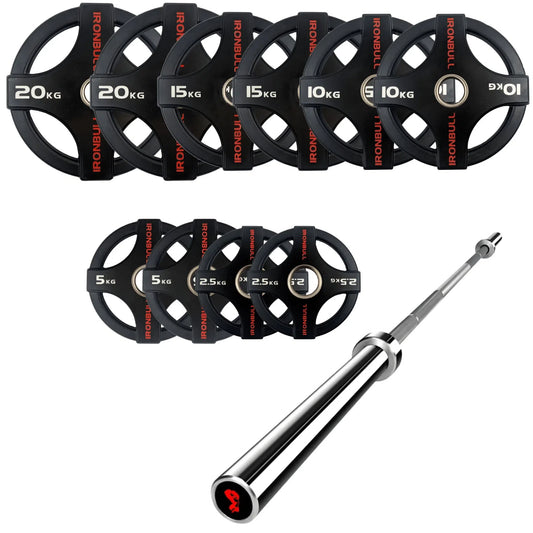 105kg Quad Grip Plate Set with 7FT Olympic Barbell