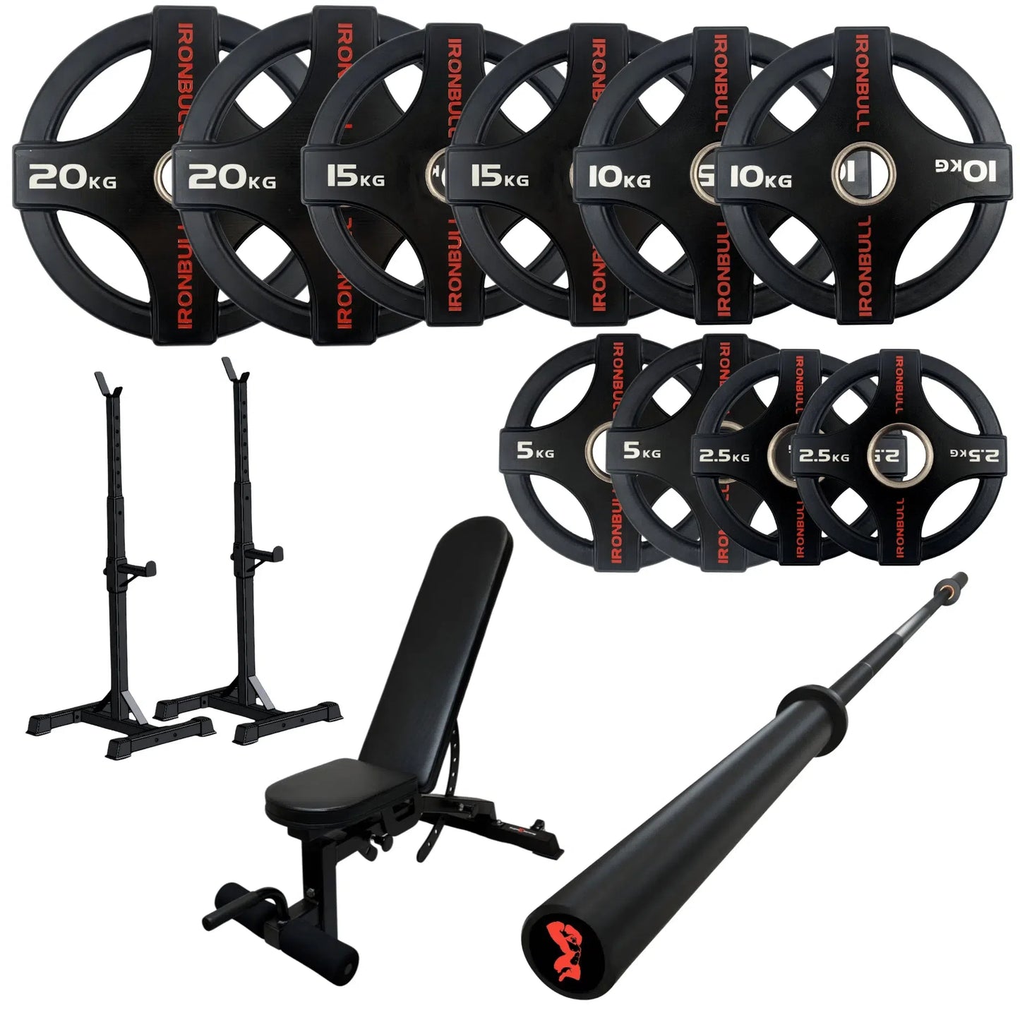 105kg Quad Grip Plate Set with 7FT Olympic Barbell
