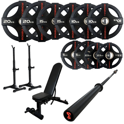 105kg Quad Grip Plate Set with 7FT Olympic Barbell