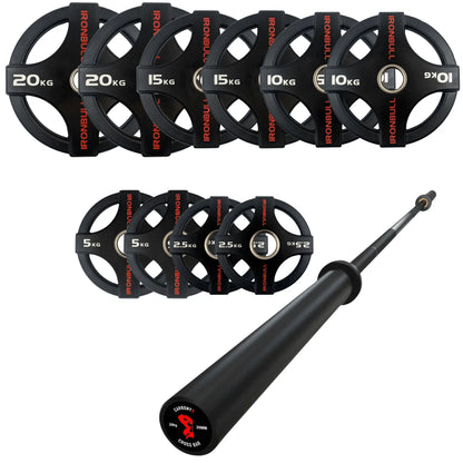105kg Quad Grip Plate Set with 7FT Olympic Barbell