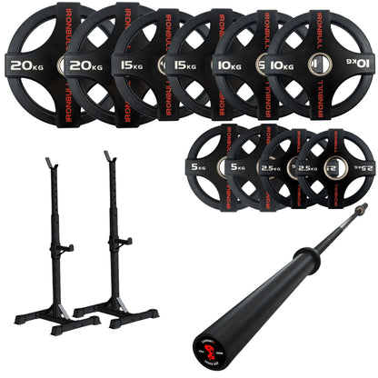 105kg Quad Grip Plate Set with 7FT Olympic Barbell