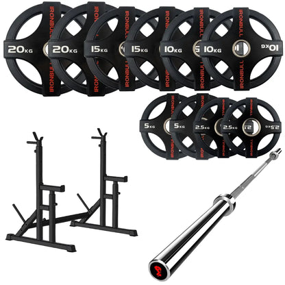 105kg Quad Grip Plate Set with 7FT Olympic Barbell