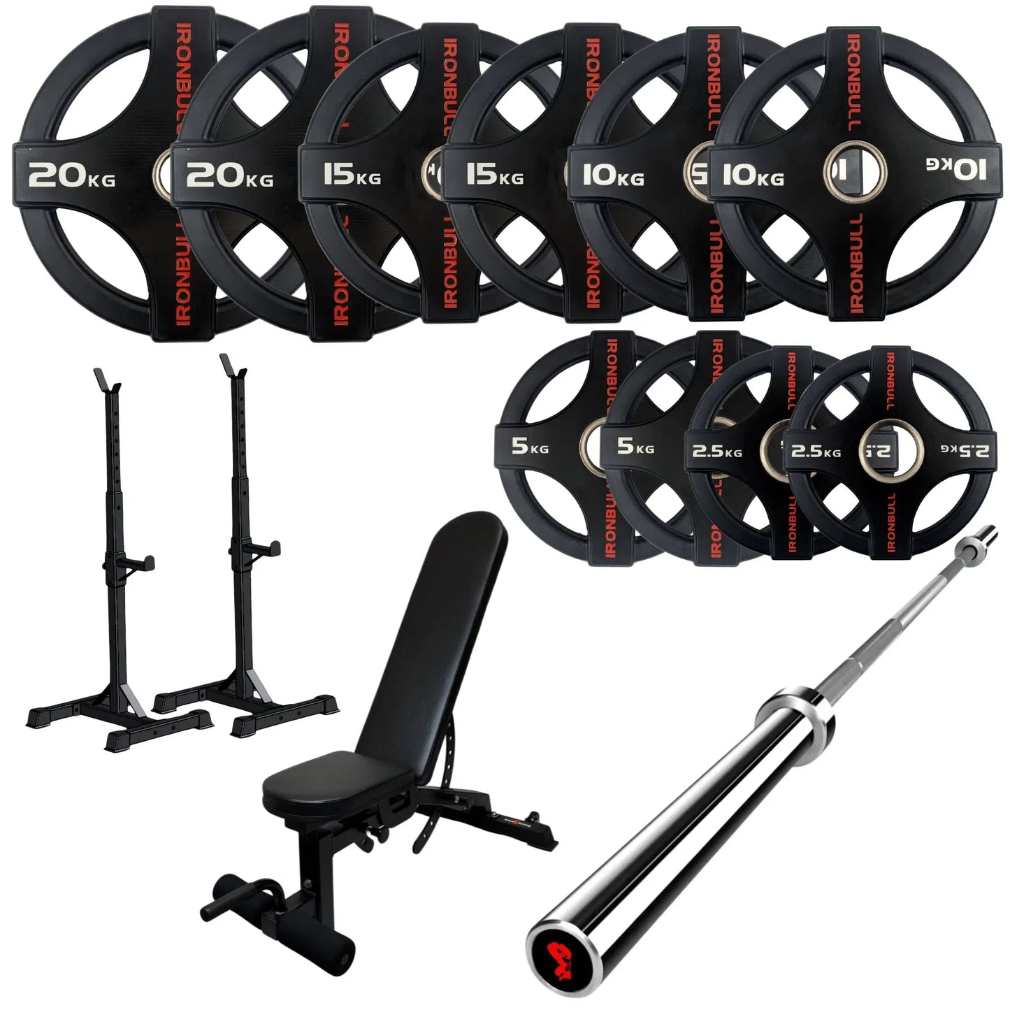 105kg Quad Grip Plate Set with 7FT Olympic Barbell