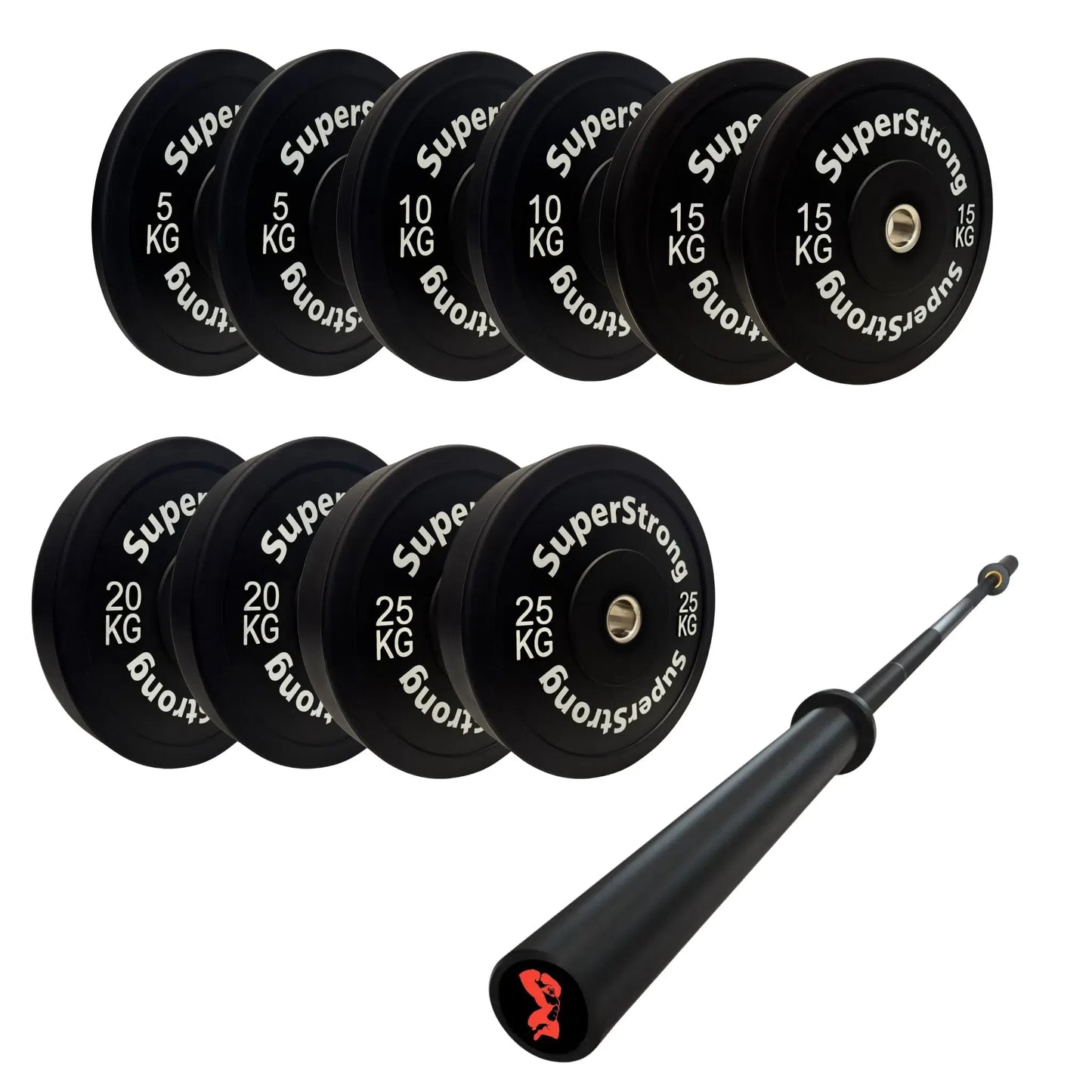 150kg Black Bumper Plate Set with 7FT Olympic Barbell