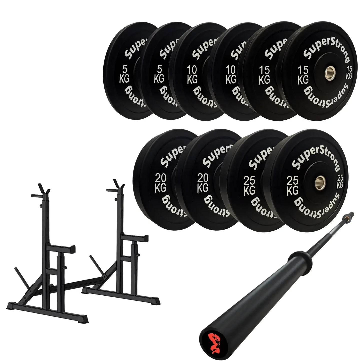 150kg Black Bumper Plate Set with 7FT Olympic Barbell
