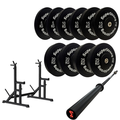 150kg Black Bumper Plate Set with 7FT Olympic Barbell