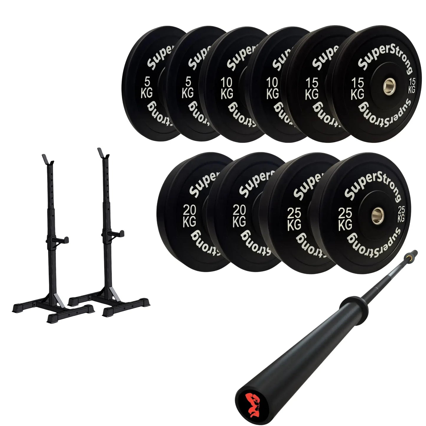 150kg Black Bumper Plate Set with 7FT Olympic Barbell