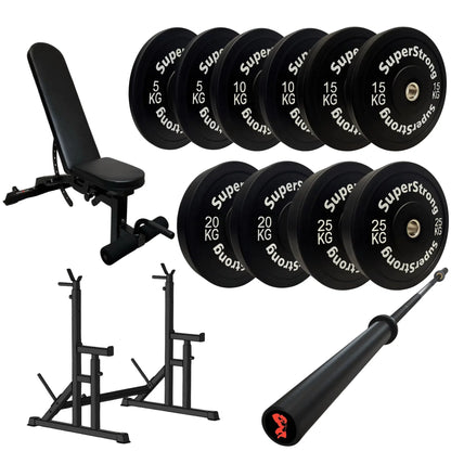 150kg Black Bumper Plate Set with 7FT Olympic Barbell