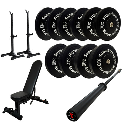 150kg Black Bumper Plate Set with 7FT Olympic Barbell