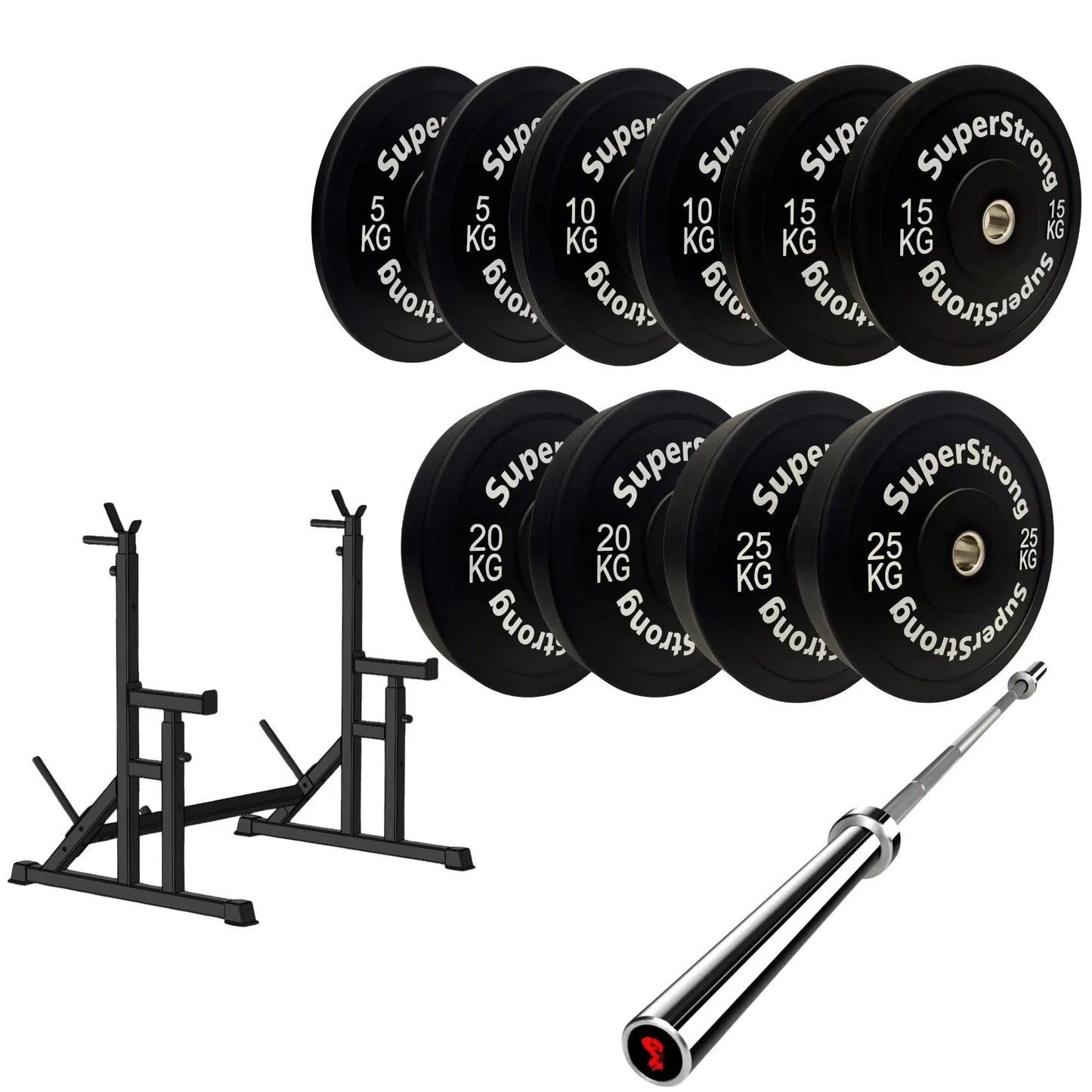 150kg Black Bumper Plate Set with 7FT Olympic Barbell
