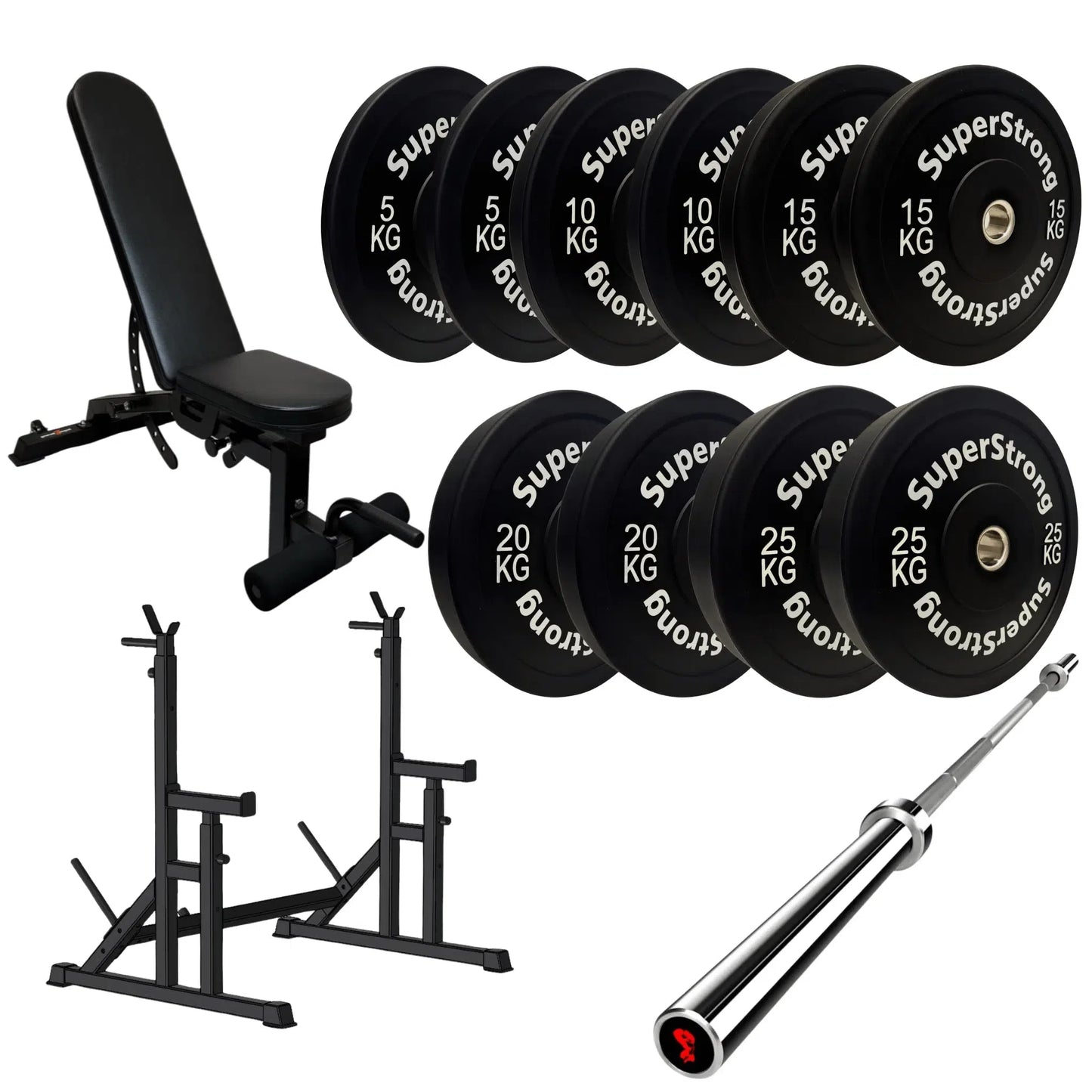 150kg Black Bumper Plate Set with 7FT Olympic Barbell