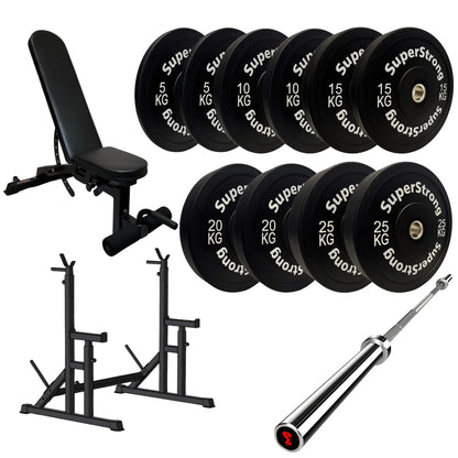 150kg Black Bumper Plate Set with 7FT Olympic Barbell
