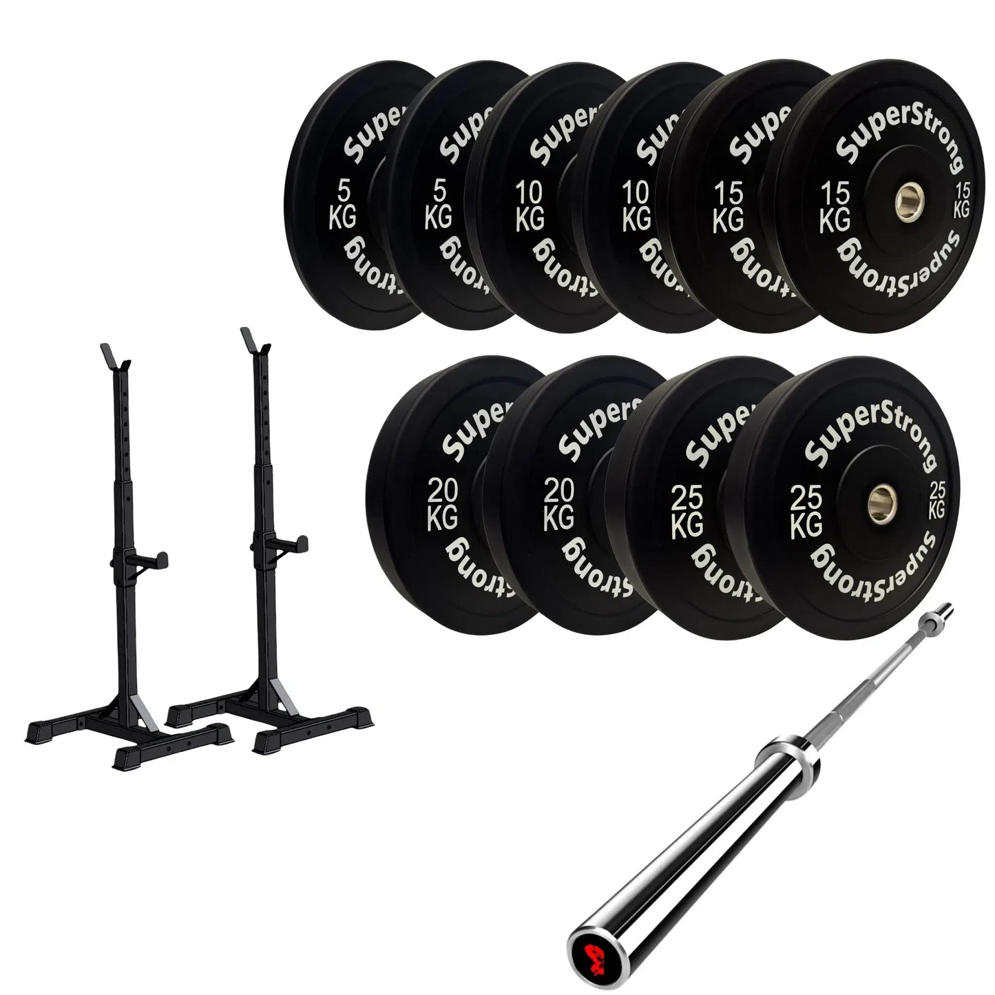 150kg Black Bumper Plate Set with 7FT Olympic Barbell