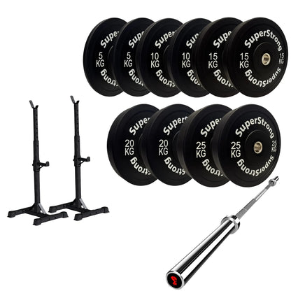 150kg Black Bumper Plate Set with 7FT Olympic Barbell