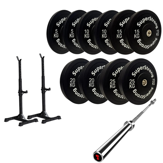 150kg Black Bumper Plate Set with 7FT Olympic Barbell