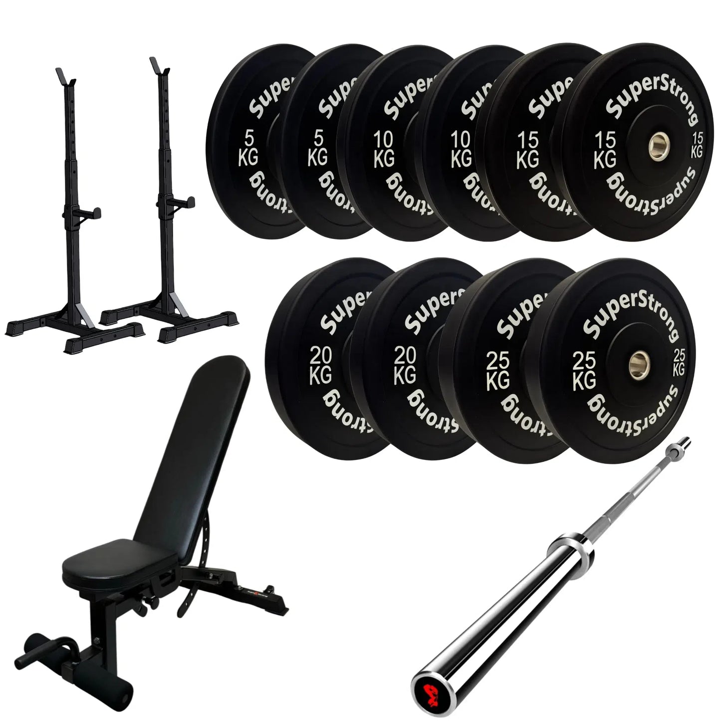 150kg Black Bumper Plate Set with 7FT Olympic Barbell