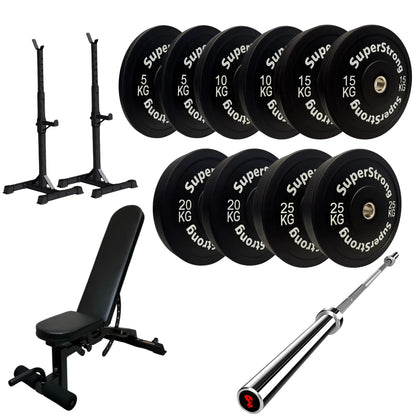150kg Black Bumper Plate Set with 7FT Olympic Barbell