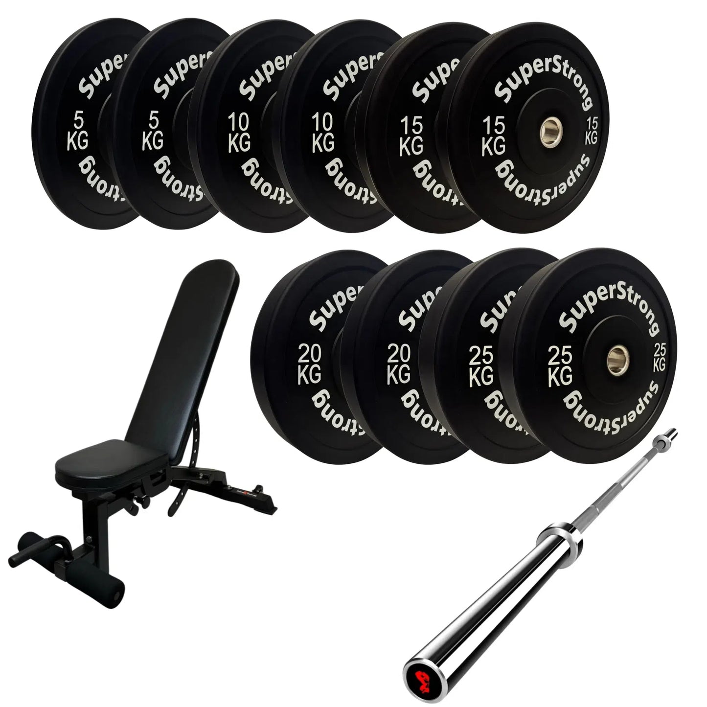 150kg Black Bumper Plate Set with 7FT Olympic Barbell