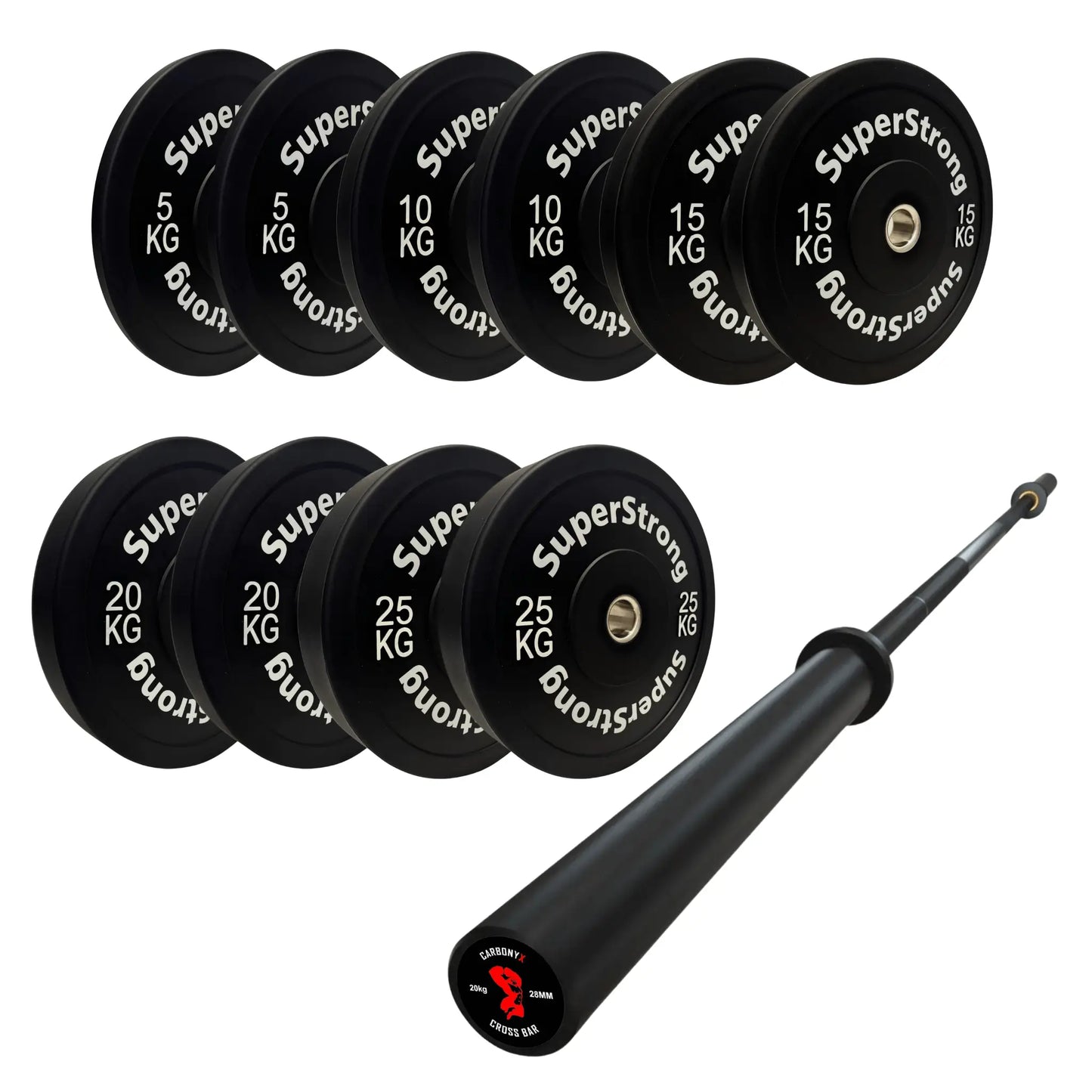 150kg Black Bumper Plate Set with 7FT Olympic Barbell