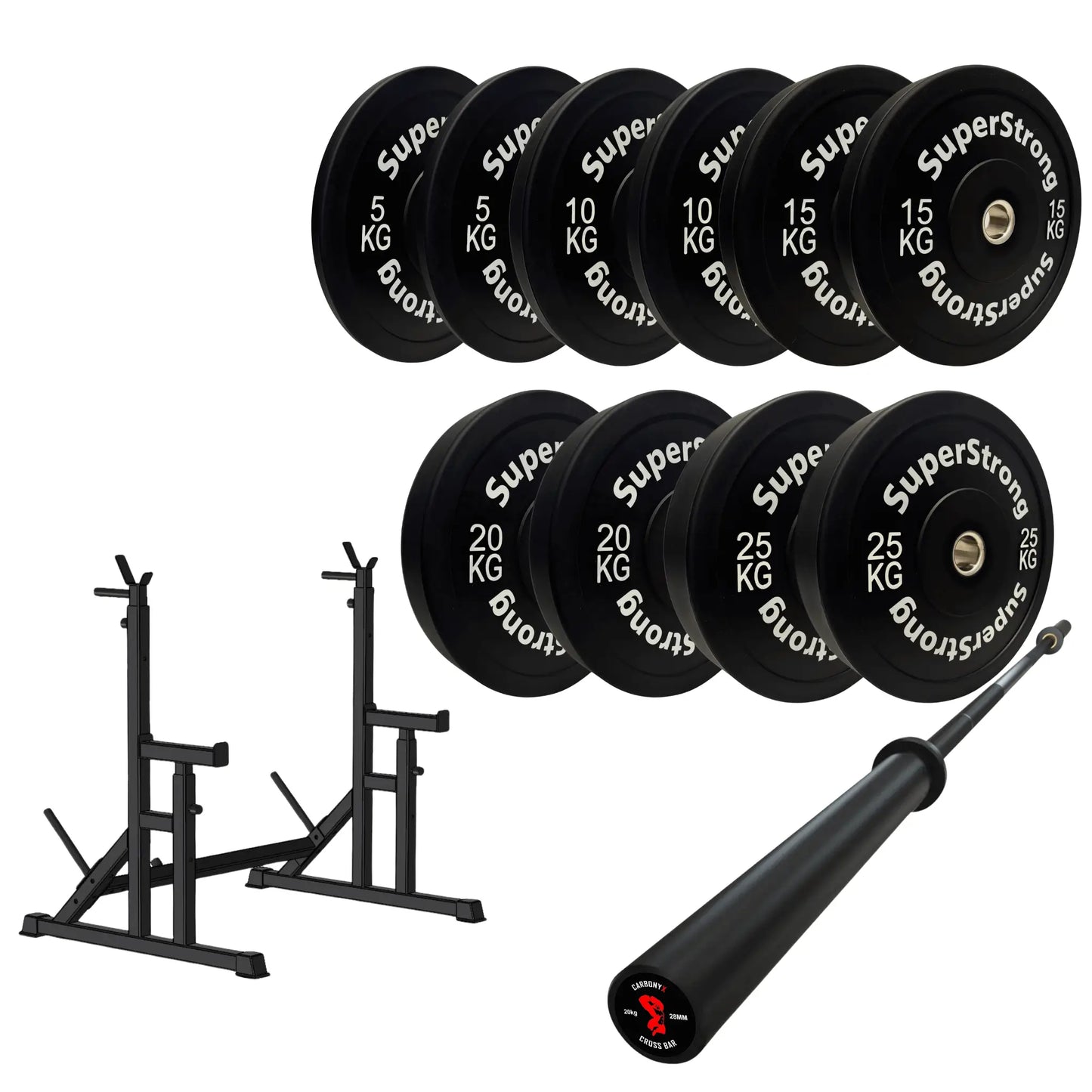 150kg Black Bumper Plate Set with 7FT Olympic Barbell