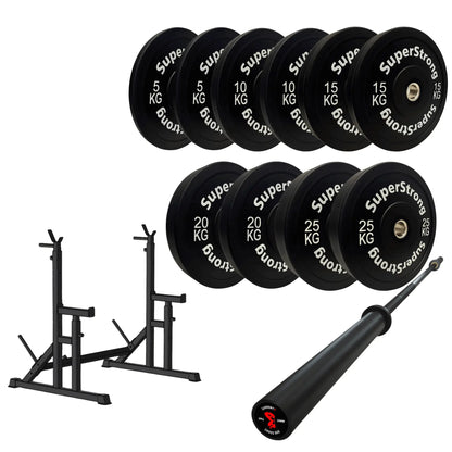 150kg Black Bumper Plate Set with 7FT Olympic Barbell