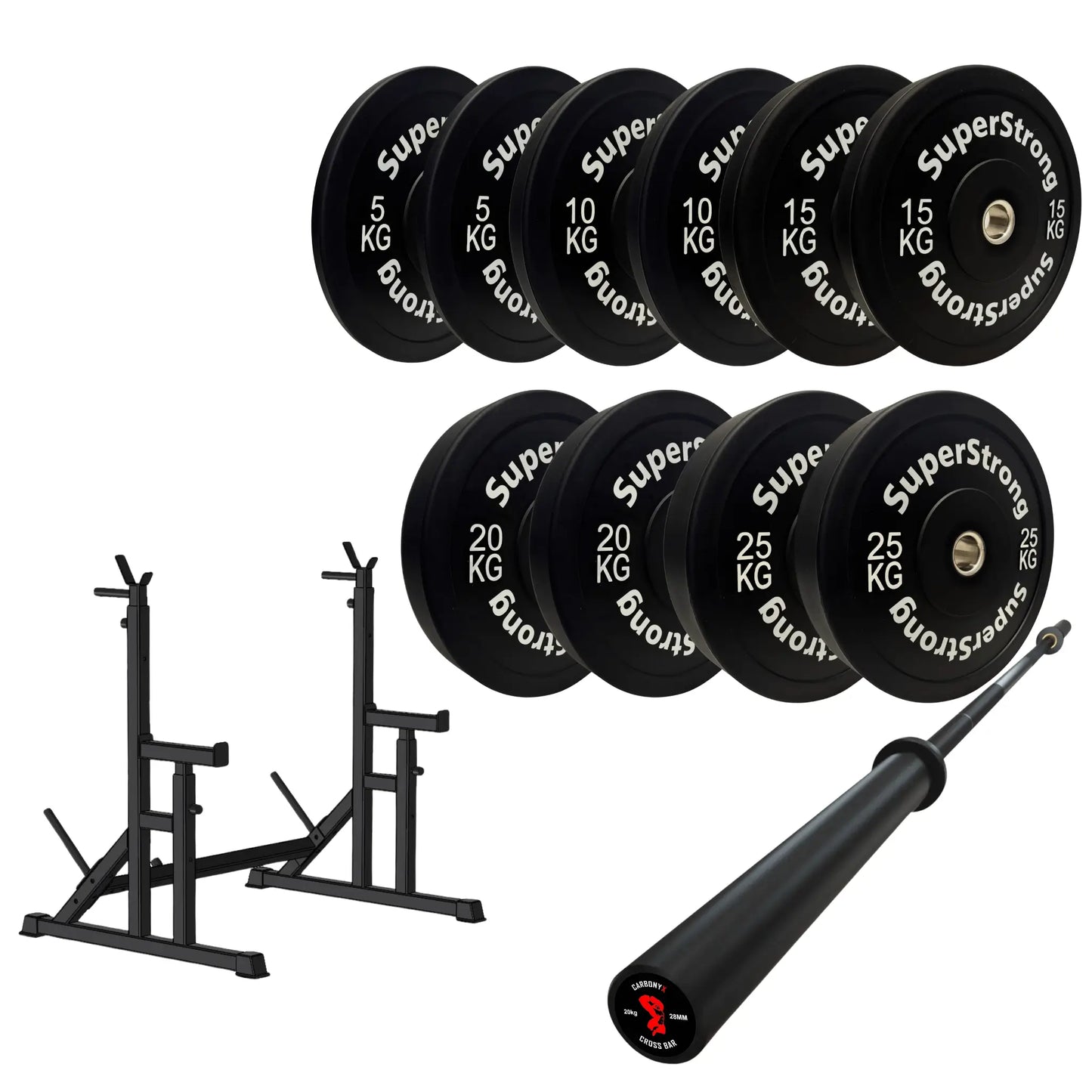 150kg Black Bumper Plate Set with 7FT Olympic Barbell
