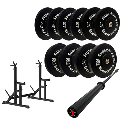 150kg Black Bumper Plate Set with 7FT Olympic Barbell