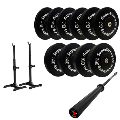150kg Black Bumper Plate Set with 7FT Olympic Barbell