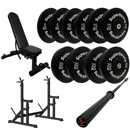 150kg Black Bumper Plate Set with 7FT Olympic Barbell