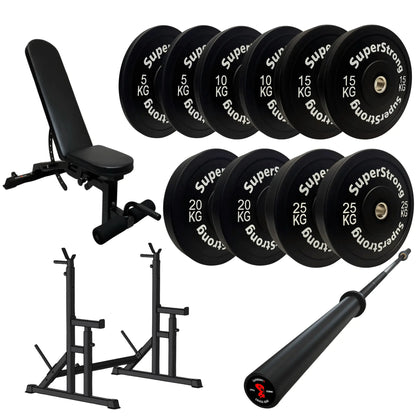 150kg Black Bumper Plate Set with 7FT Olympic Barbell