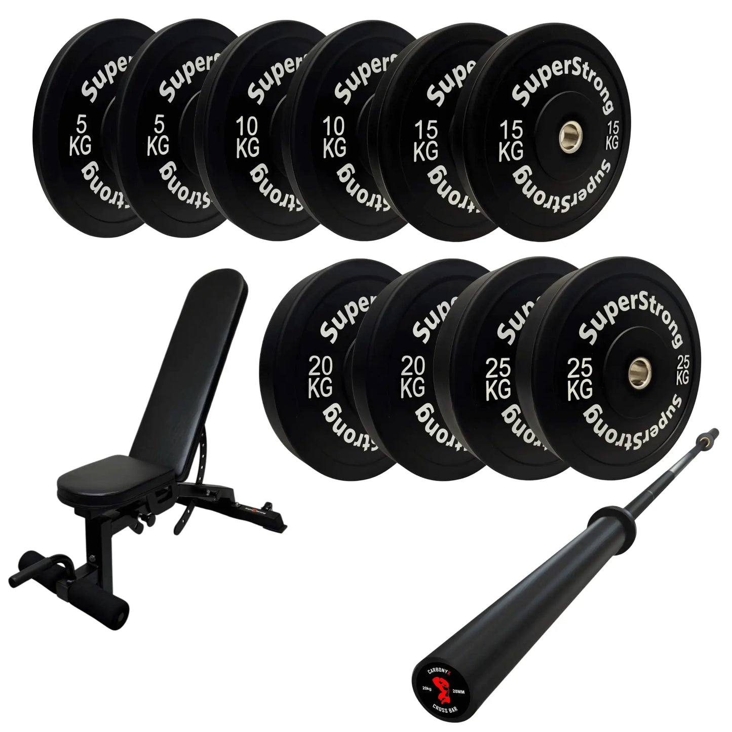 150kg Black Bumper Plate Set with 7FT Olympic Barbell