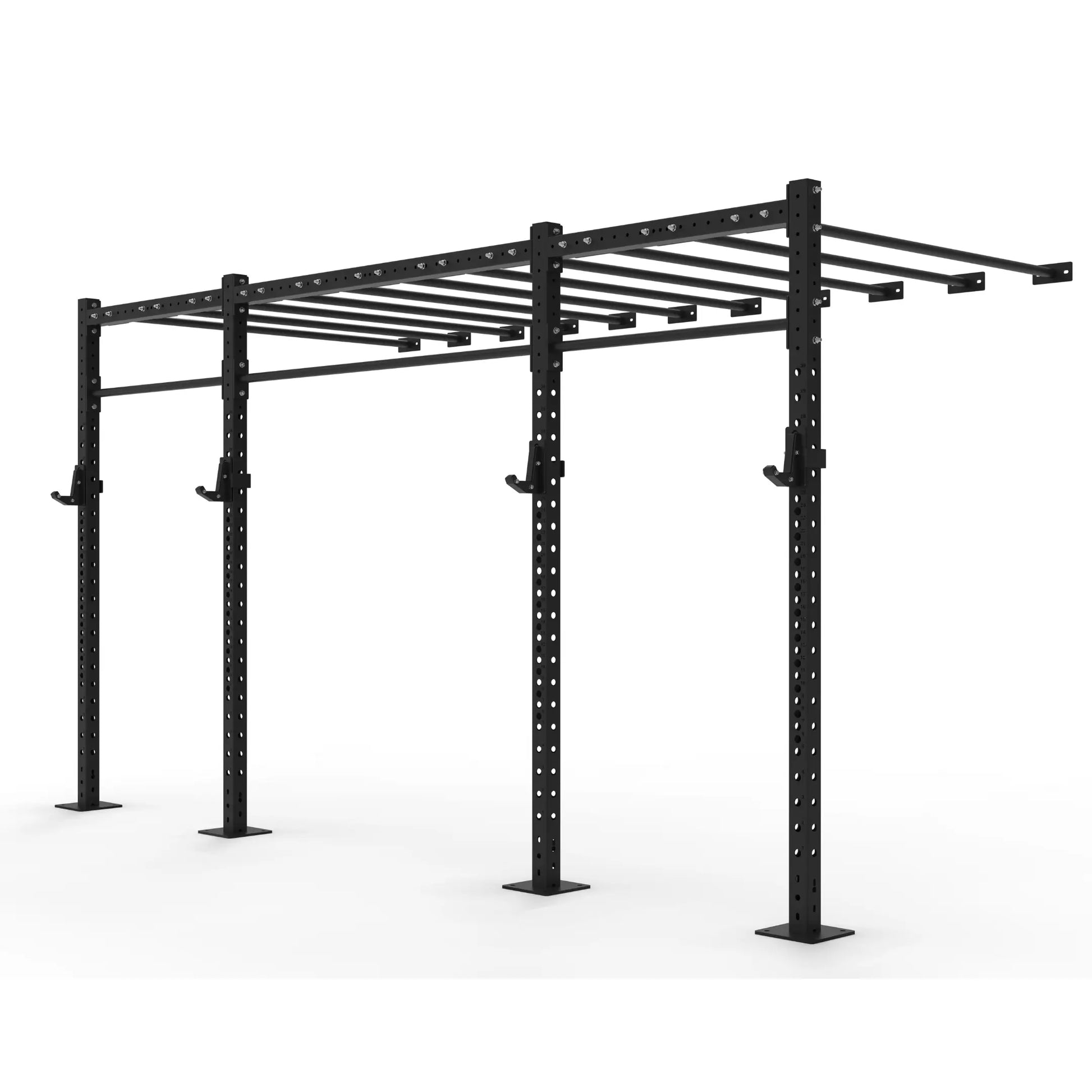 Black 2 bay monkey bar rig on a white background.