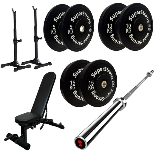 60kg Black Bumper Plate Set with 7FT Olympic Barbell
