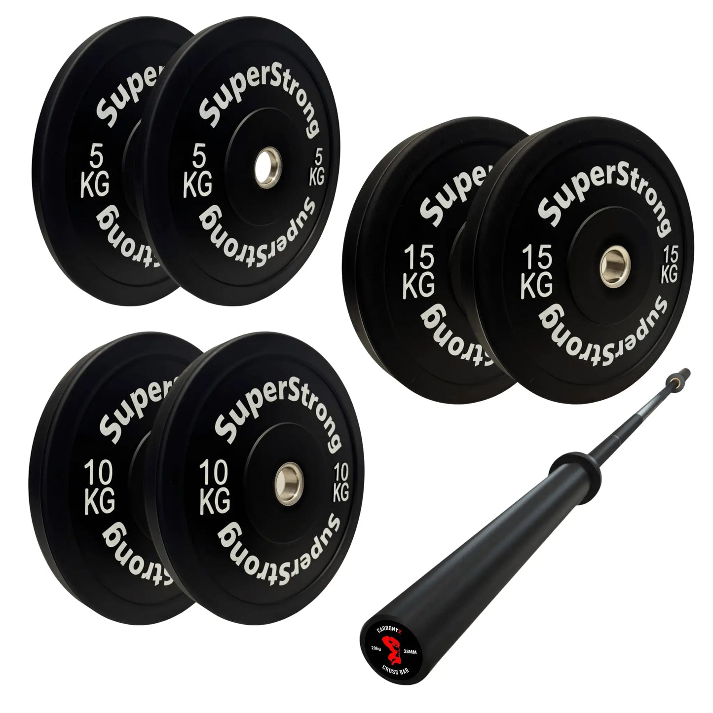 60kg Black Bumper Plate Set with 7FT Olympic Barbell