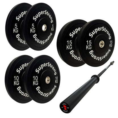 60kg Black Bumper Plate Set with 7FT Olympic Barbell