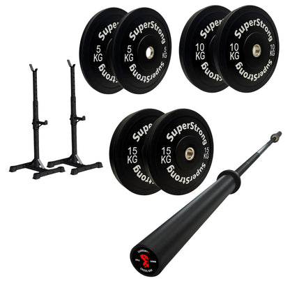 60kg Black Bumper Plate Set with 7FT Olympic Barbell