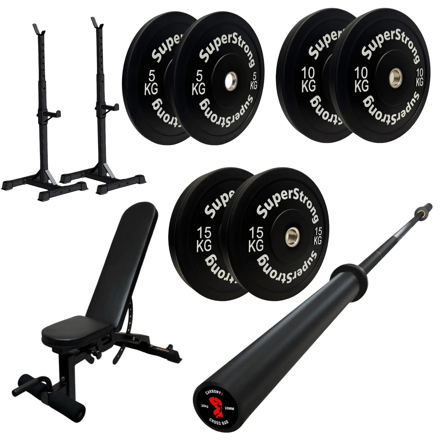 60kg Black Bumper Plate Set with 7FT Olympic Barbell