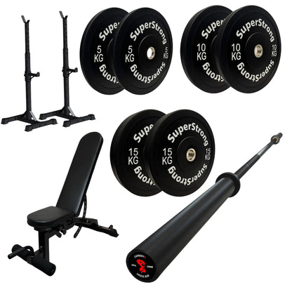 60kg Black Bumper Plate Set with 7FT Olympic Barbell
