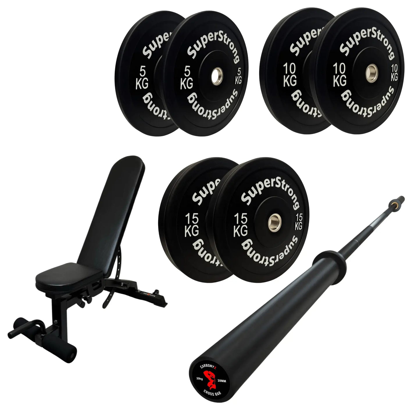 60kg Black Bumper Plate Set with 7FT Olympic Barbell