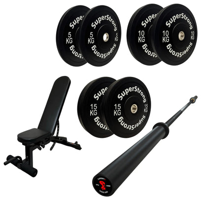 60kg Black Bumper Plate Set with 7FT Olympic Barbell
