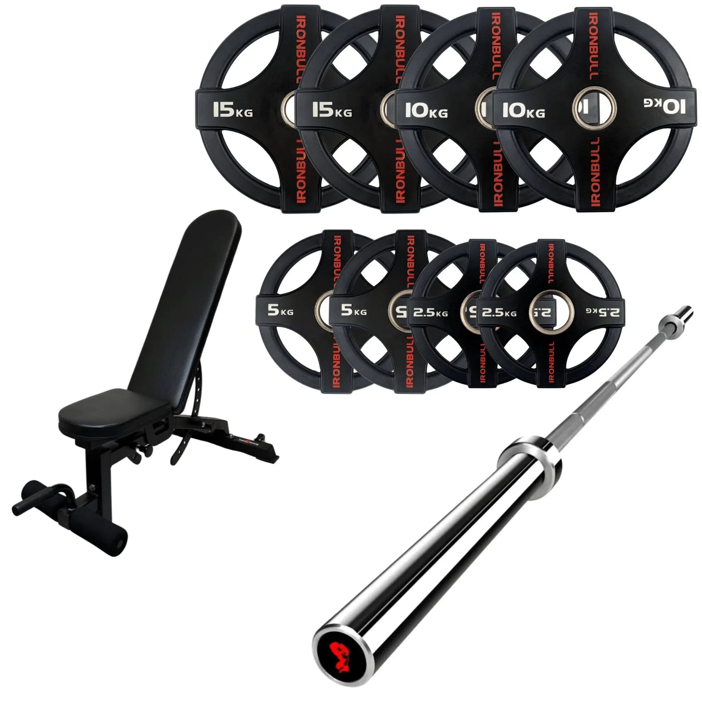 65kg Quad Grip Plate Set with 7FT Olympic Barbell