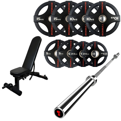 65kg Quad Grip Plate Set with 7FT Olympic Barbell