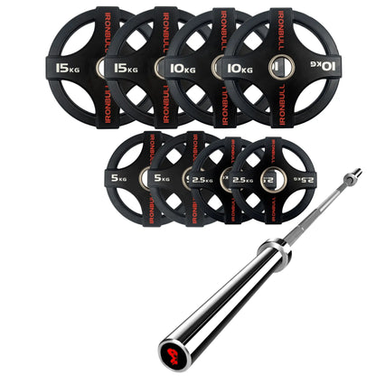 65kg Quad Grip Plate Set with 7FT Olympic Barbell